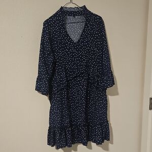 Navy Polka Dot Long Sleeve Dress